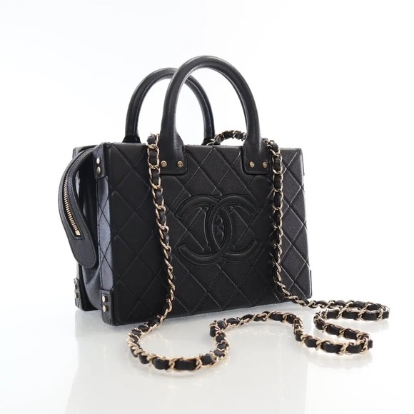 Chanel  Calfskin Quilted Studded Square Vanity Case Black - Picture 3 of 15